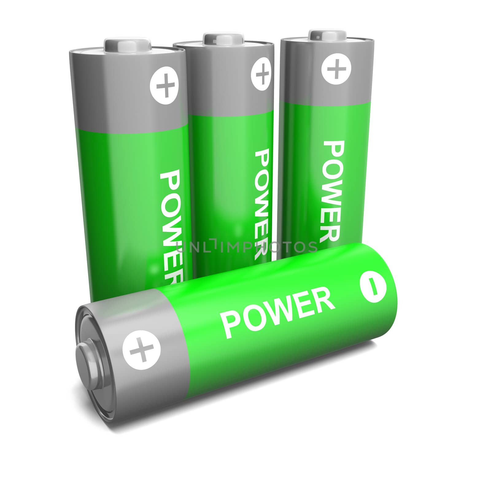 Set of green power batteries isolated on white background