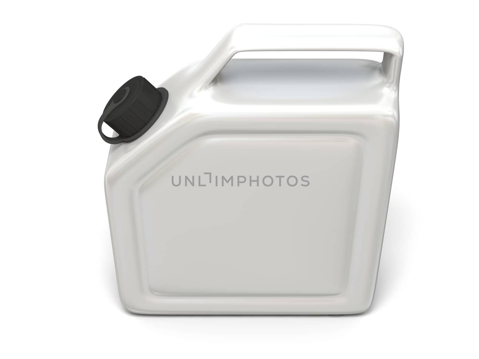 3D illustration of white jerry can isolated on white background.