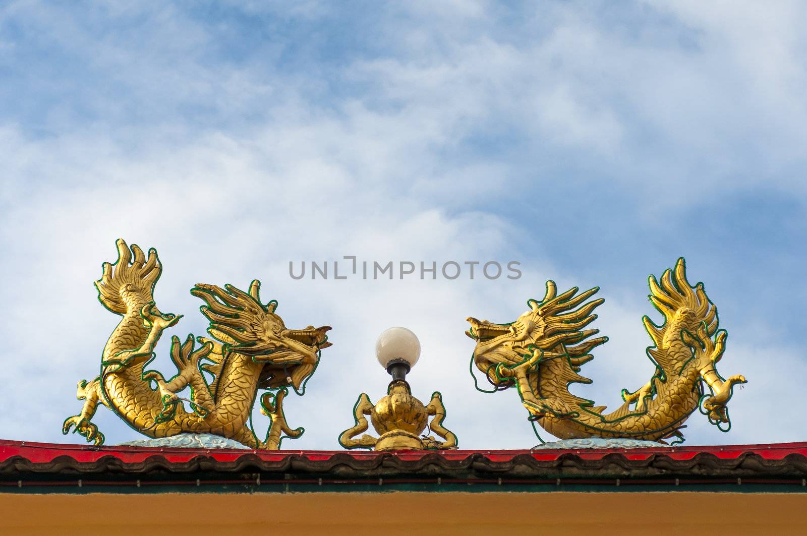 twin gold dragon statues by TanawatPontchour