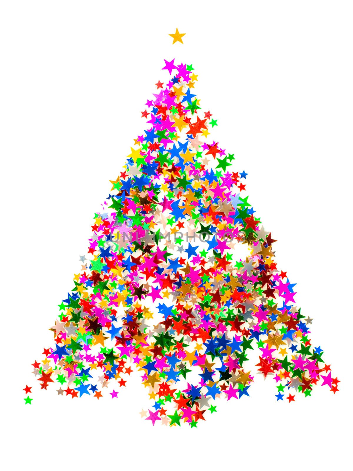Christmas tree made from star shaped confetti on white