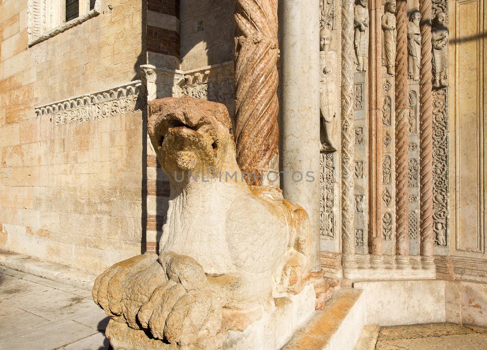 Detail of the decoration of the portal of the Cathedral of Verona - Italy