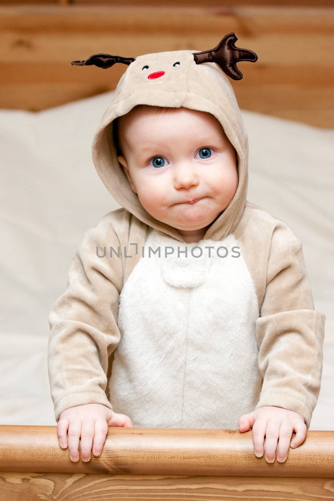 Little baby girl in deer costume
