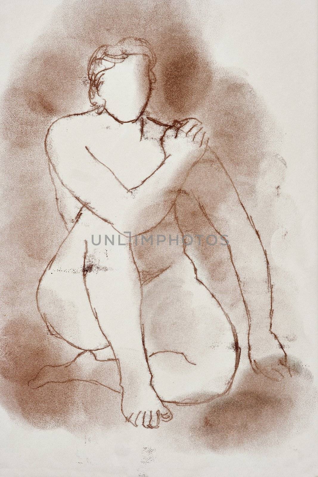 Nude Woman - drypoint on paper.
Author: Art academy graduate painter Beran, Aljo (1907, Krakov - 1990, Olomouc).