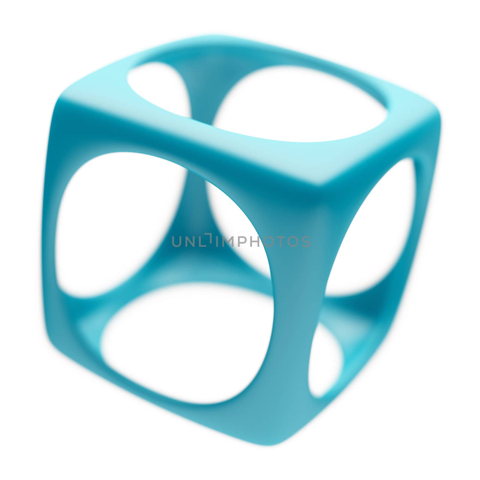 3d Illustration of Blue Abstract Cube Isolated on White