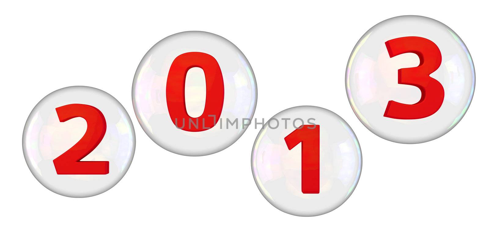 Red digits 2013 into the soap bubbles isolated