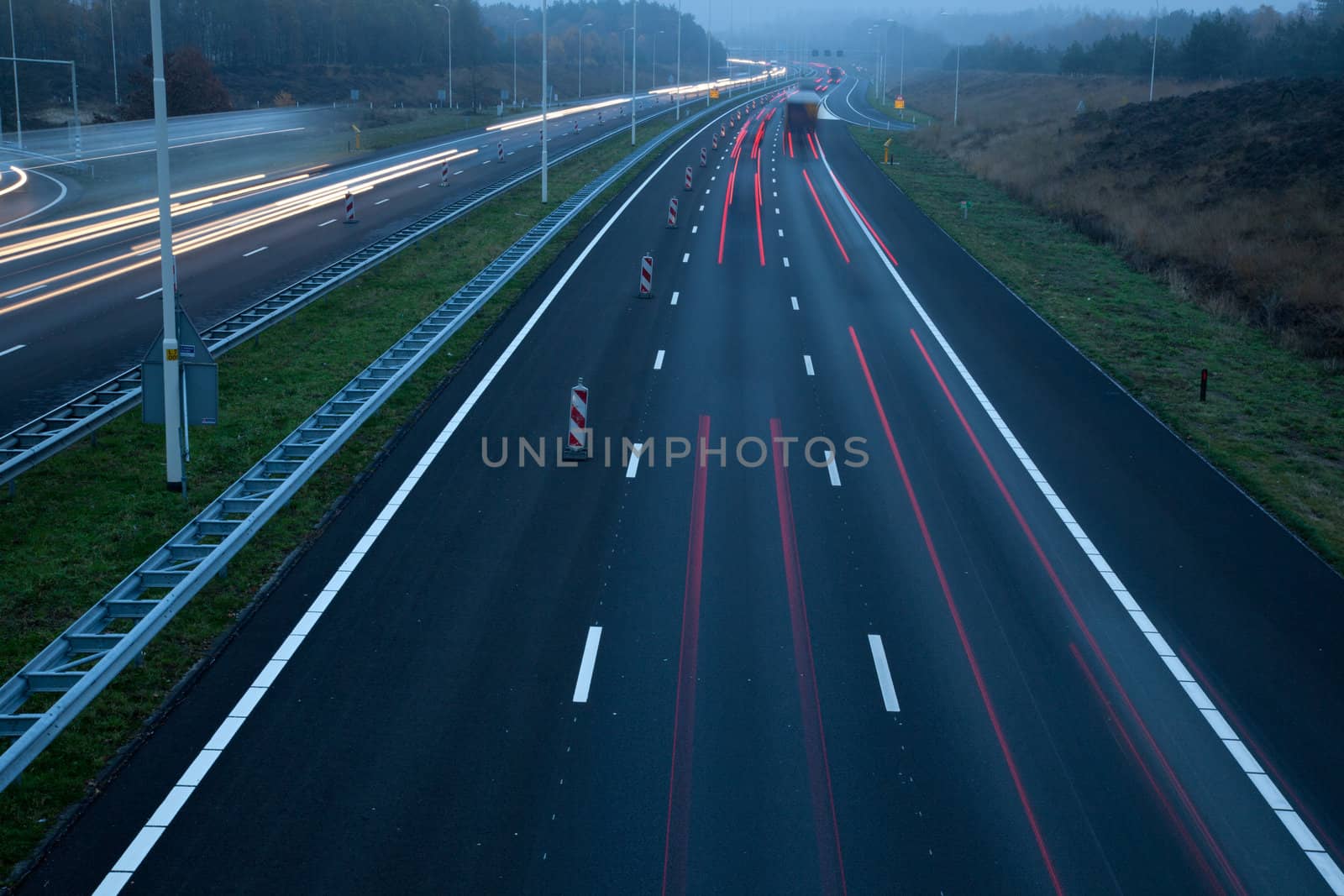 motorway A28 in the Netherands at dusk