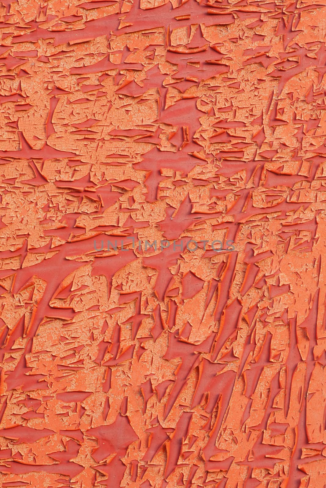 closeup of abstract pattern of old red and orange paint