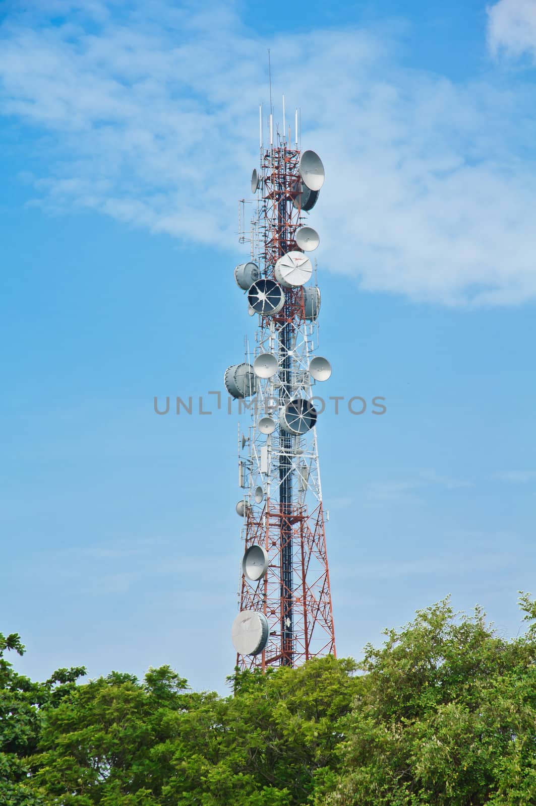 telecommunication tower on clear blue sky by tore2527