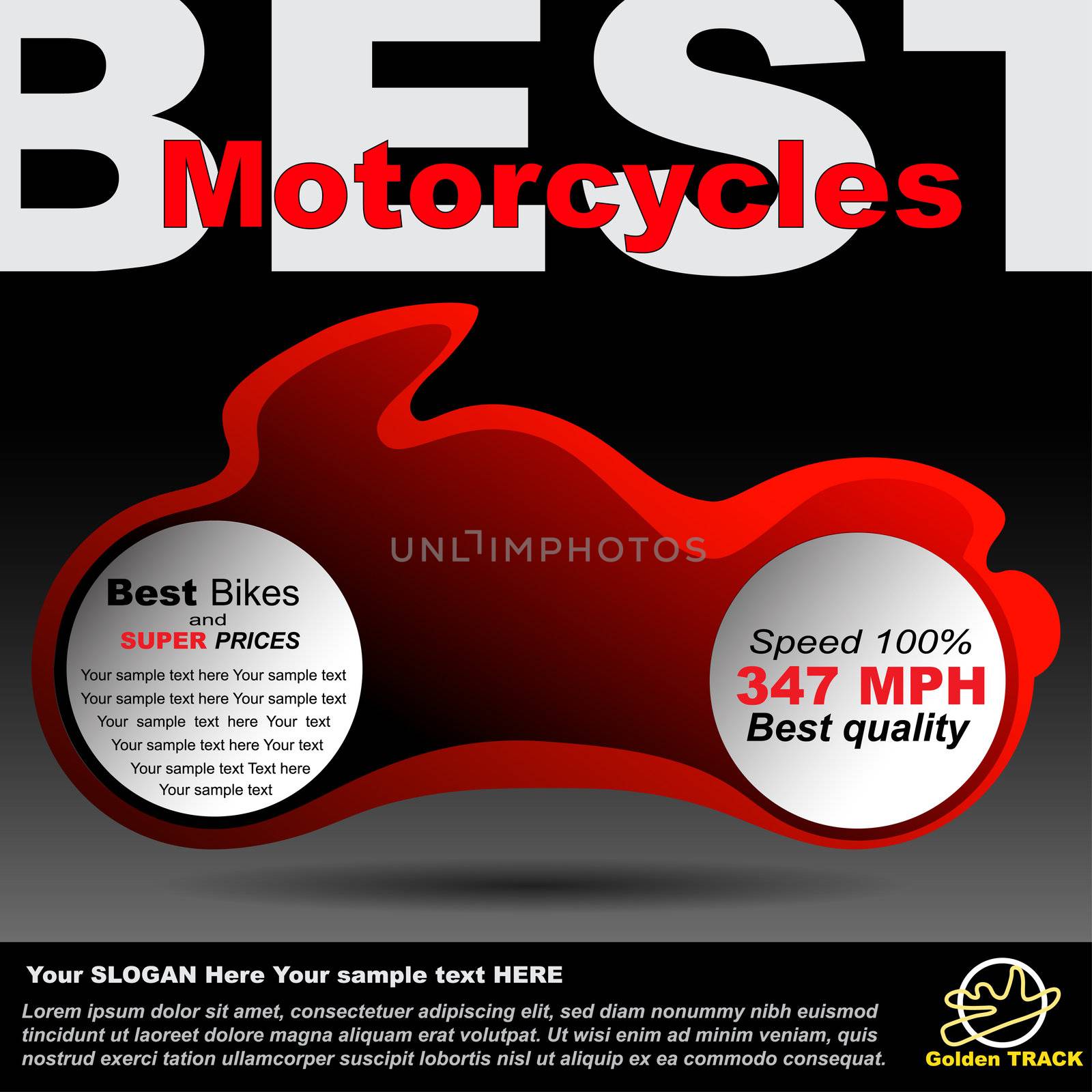 Poster or billboard about motorcycles, race so moto shop. Premium design for announcement