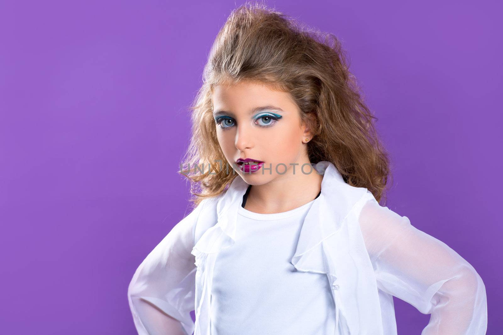 Children fashion makeup fashiondoll kid girl on purple