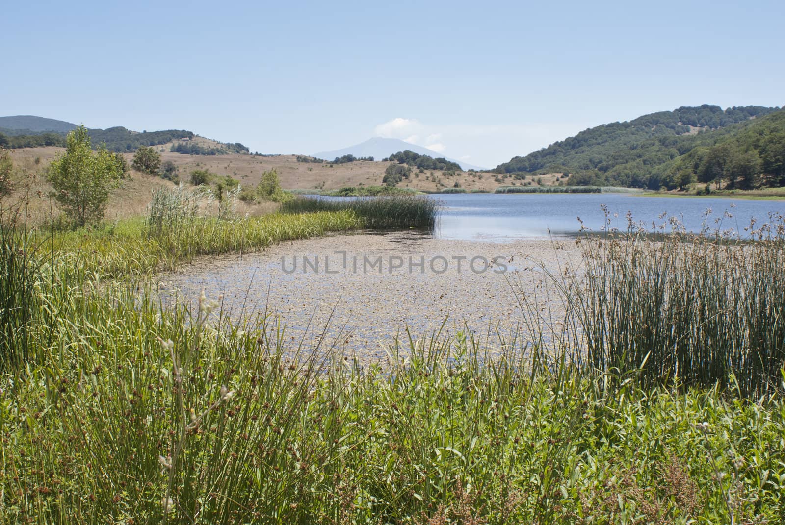 Biviere lake with views of Etna, Nebrodi mountains, Messina, Sicily