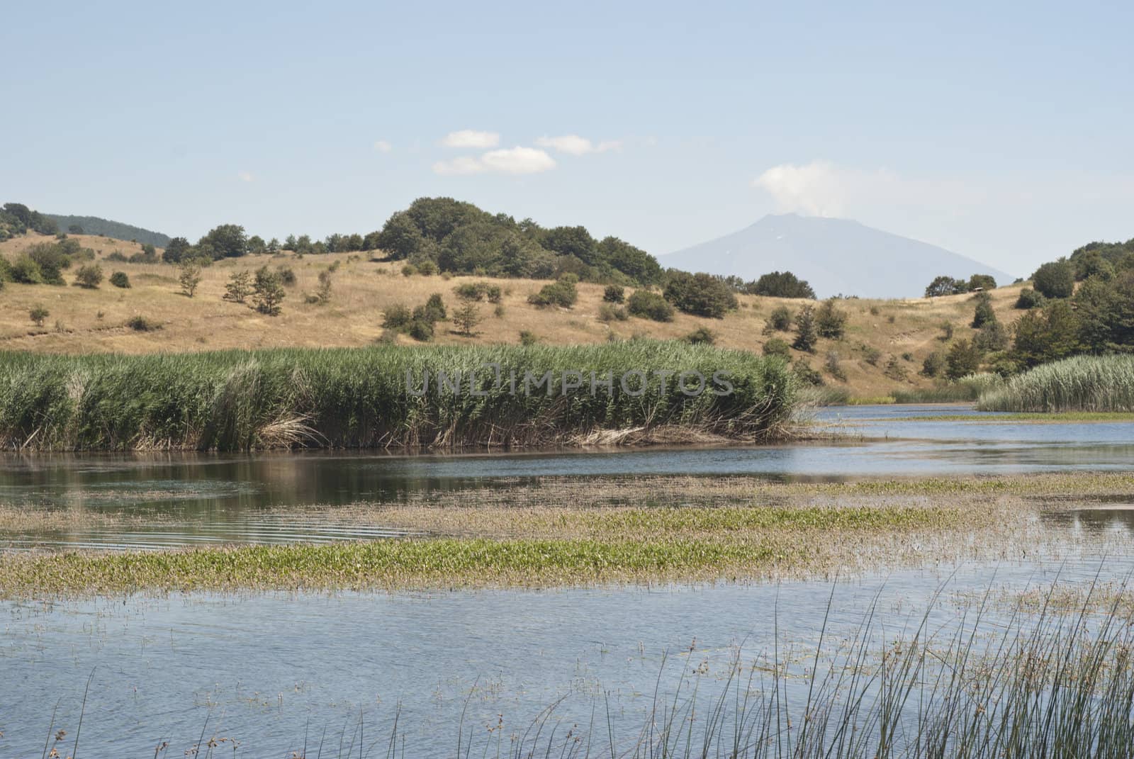 Biviere lake with views of Etna, Nebrodi mountains, Messina, Sicily