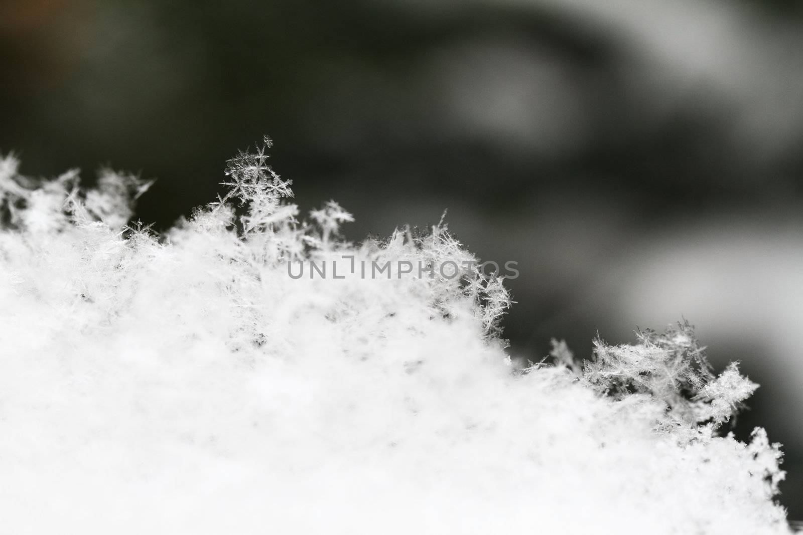 Close up, macro of snow with crystals in good view
