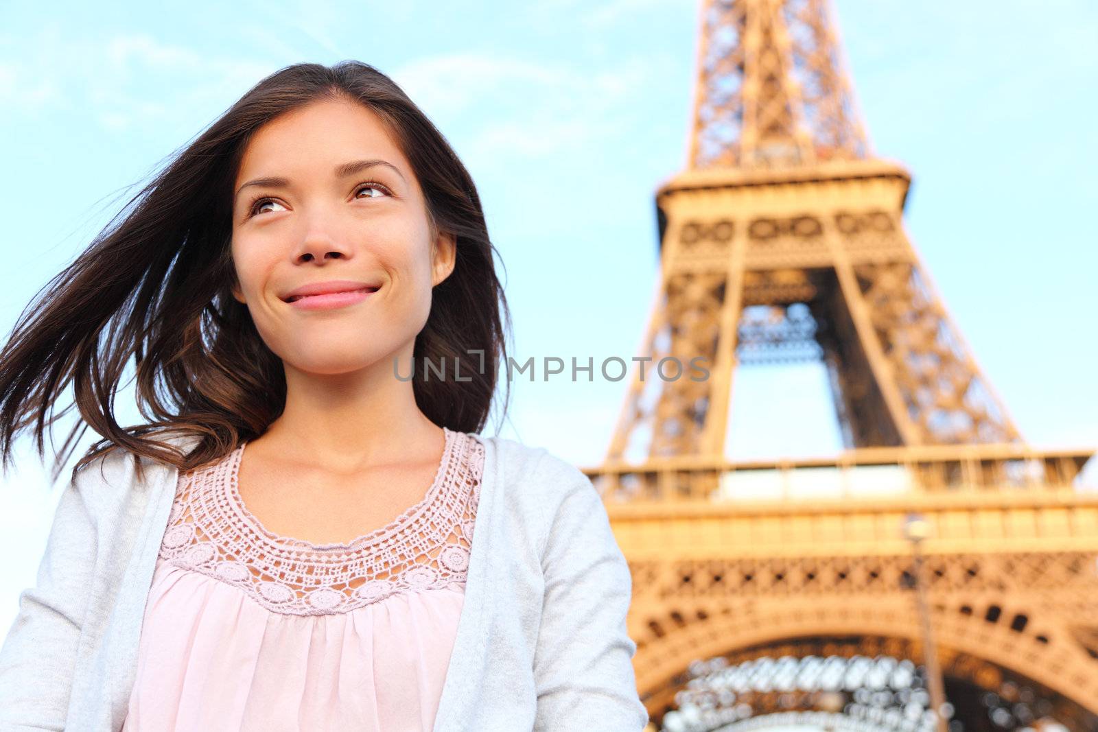 Eiffel tower Paris tourist woman by Ariwasabi