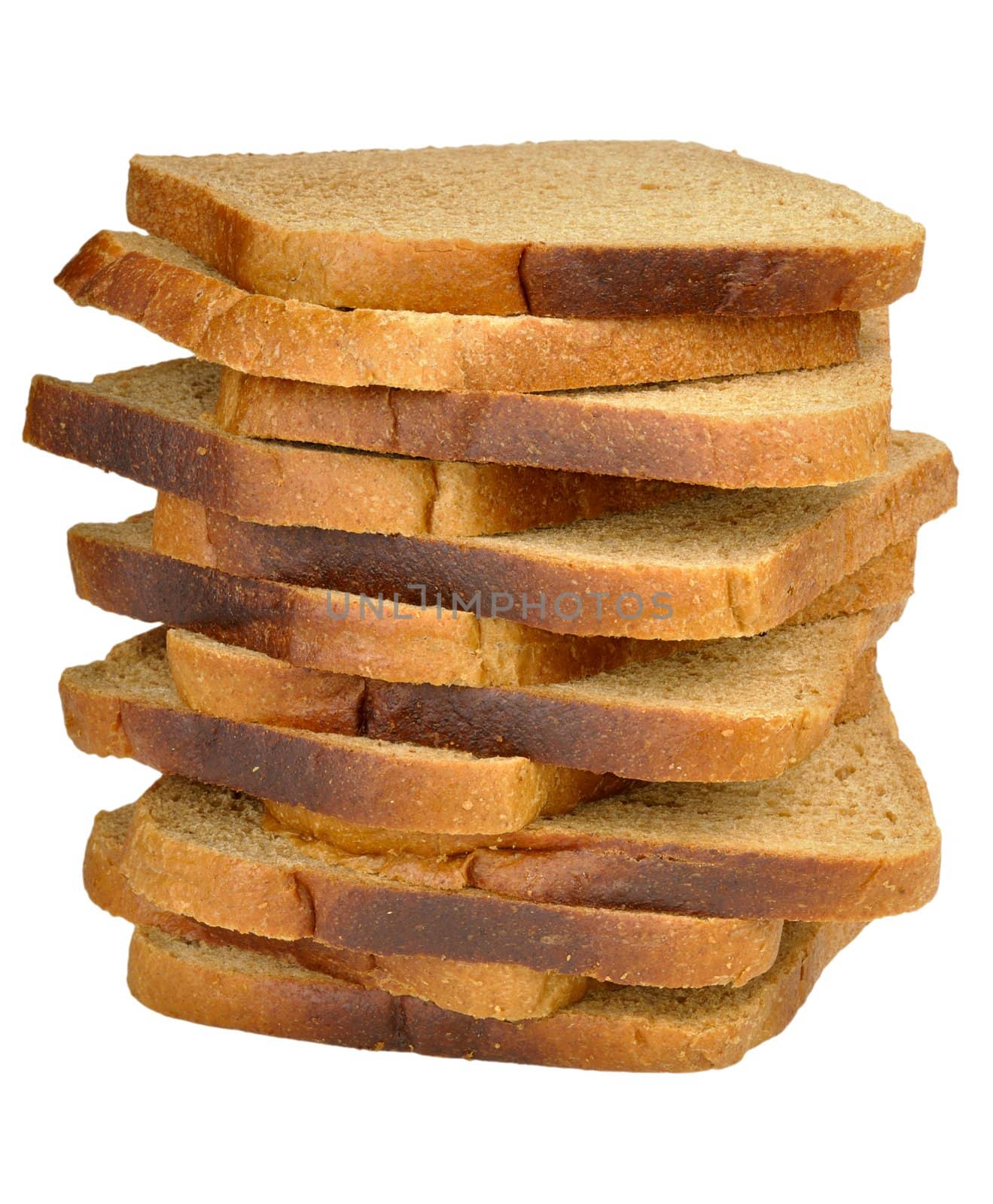 stack of toast rye bread isolated on white background