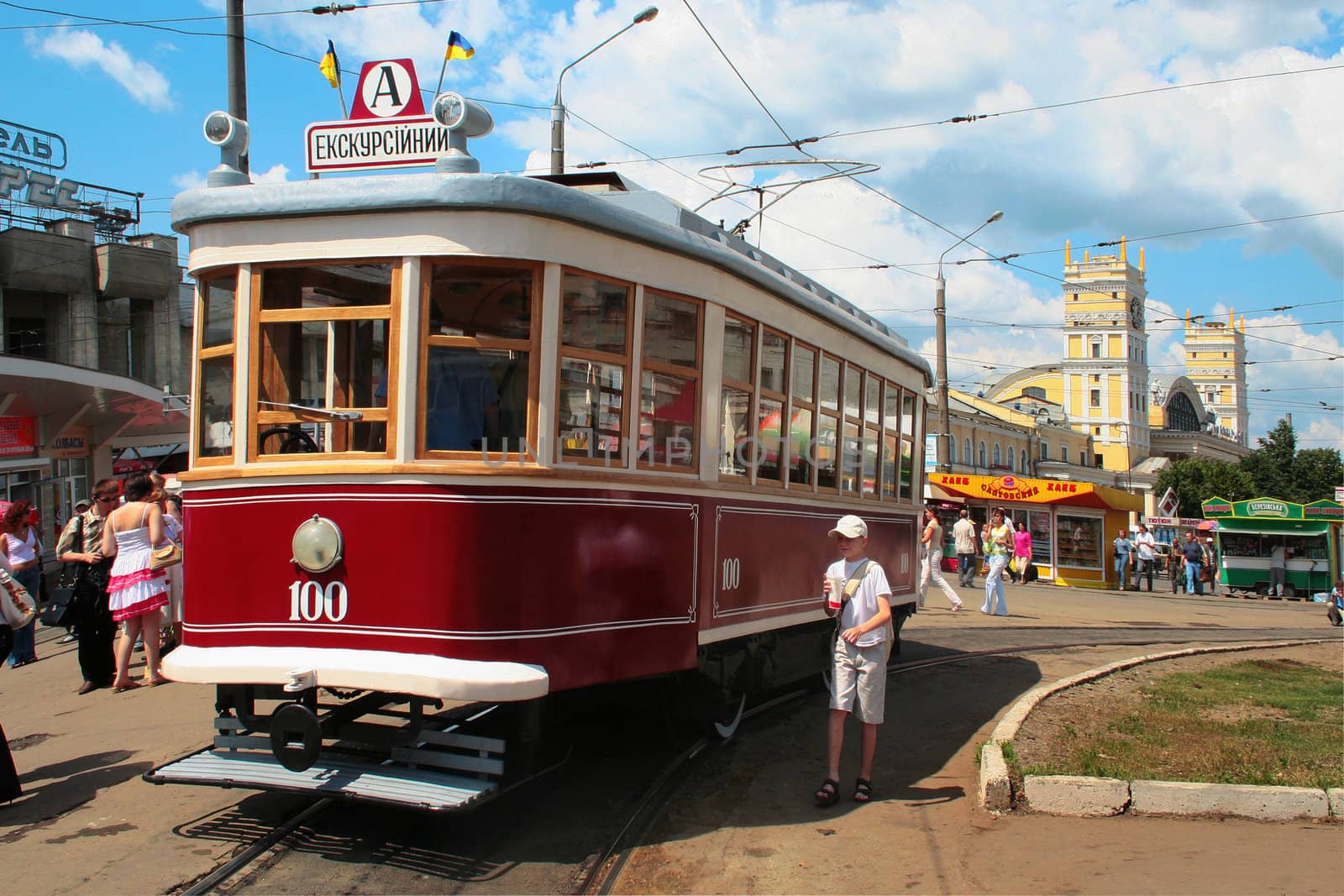 City tour by retro tram production in 1927, city Kharkov, Ukraine