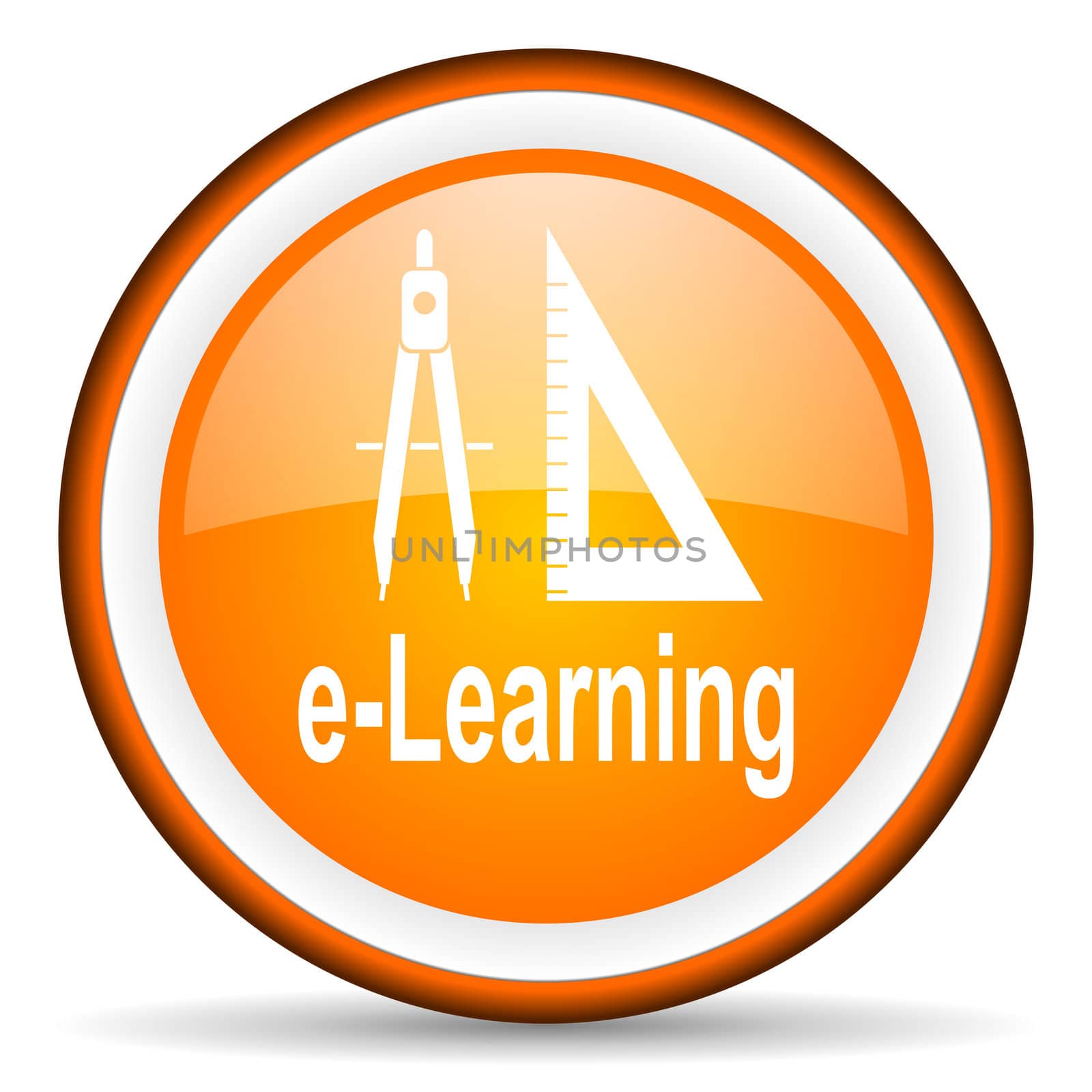 e-learning orange glossy circle icon on white background