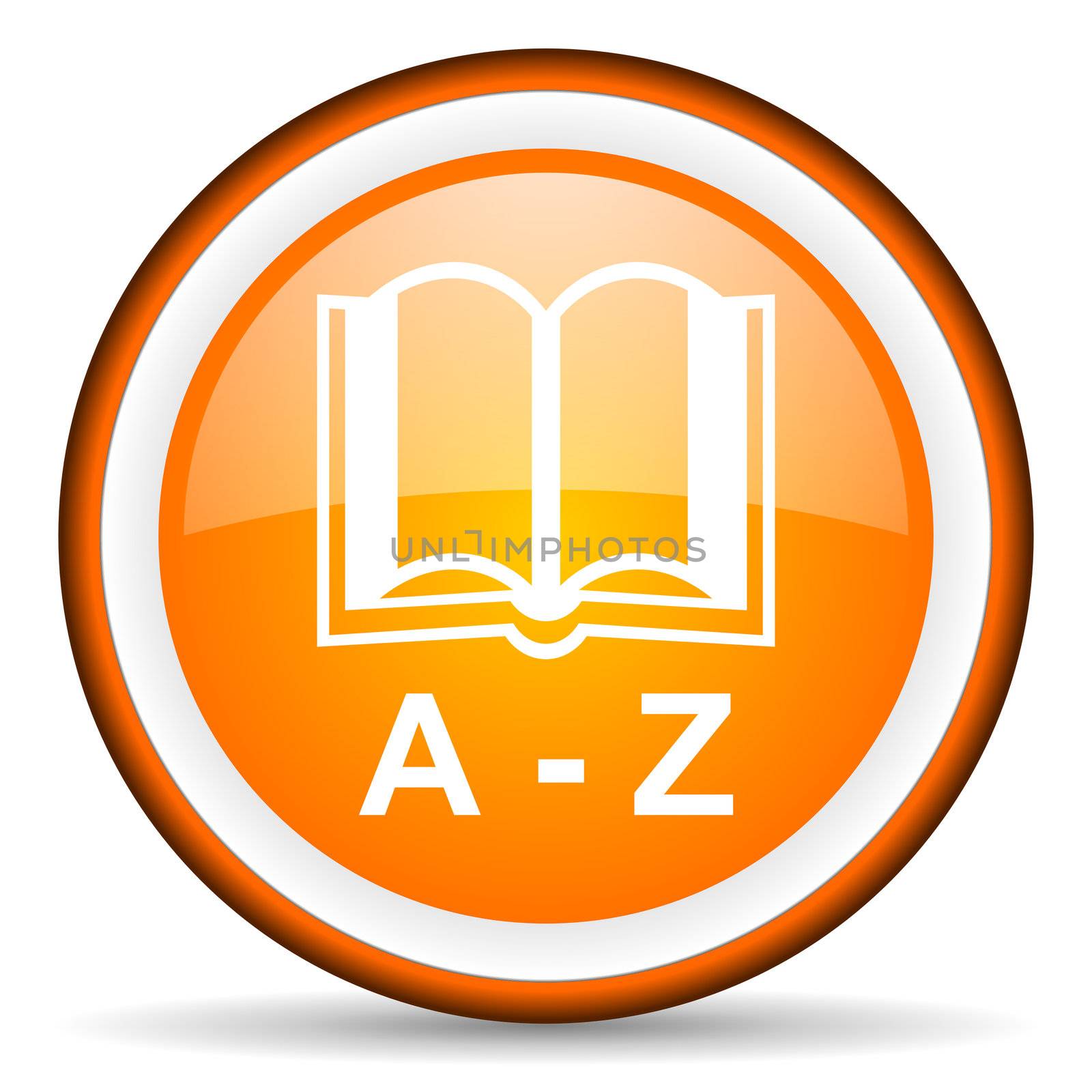dictionary orange glossy circle icon on white background
