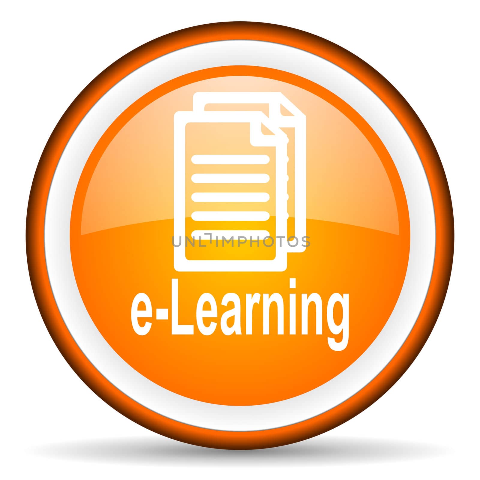 e-learning orange glossy circle icon on white background