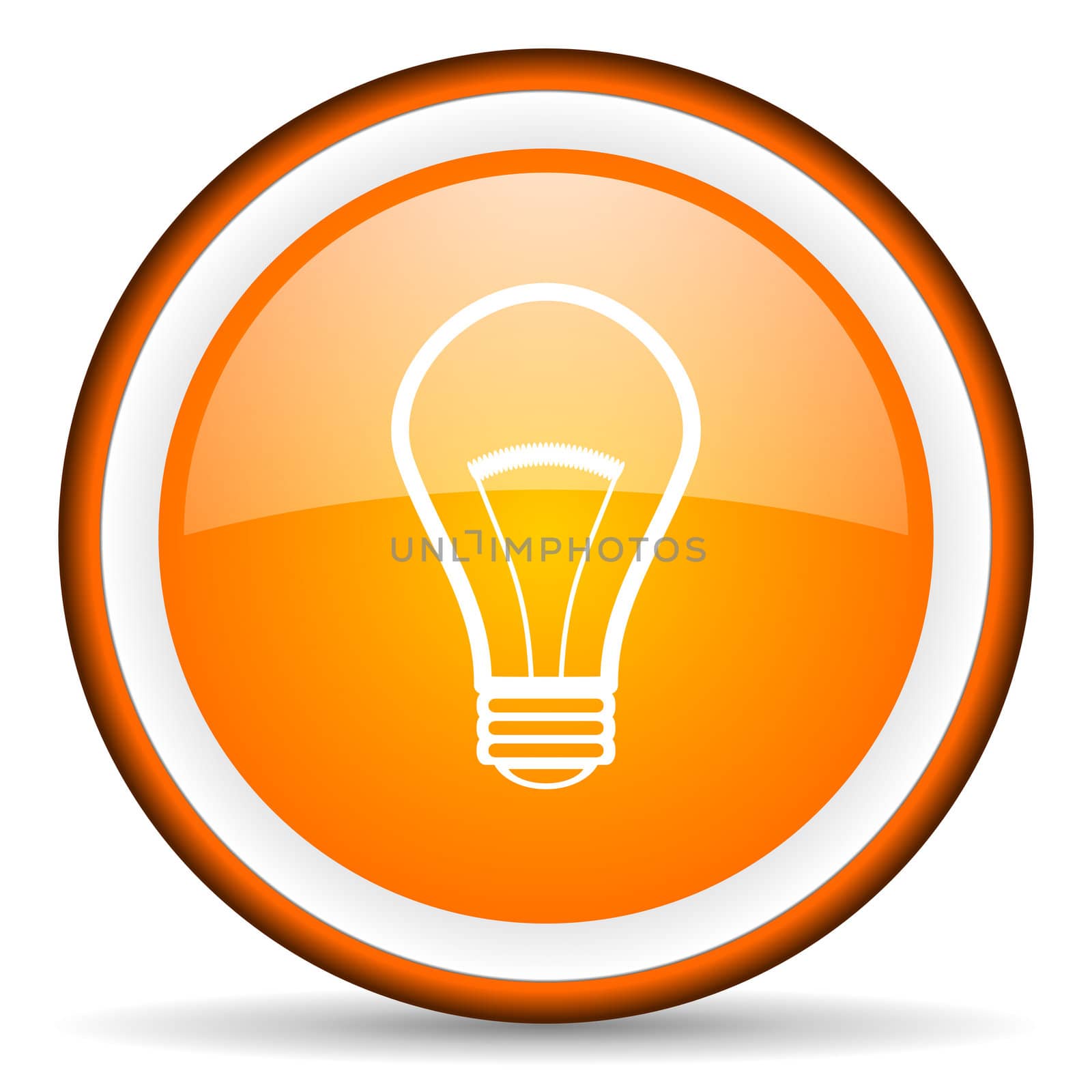 light bulb orange glossy circle icon on white background