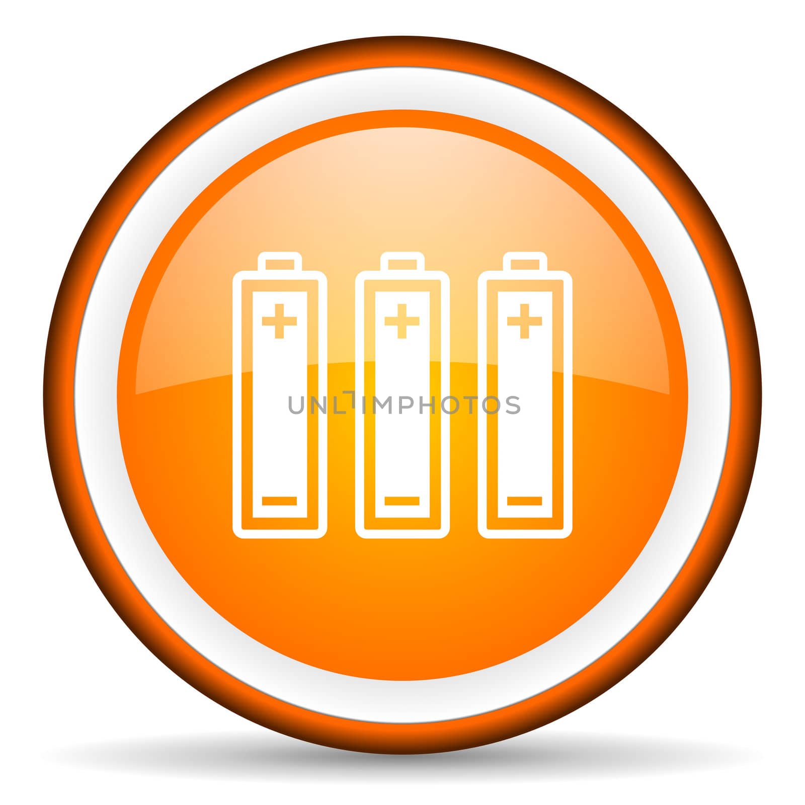 batteries orange glossy circle icon on white background