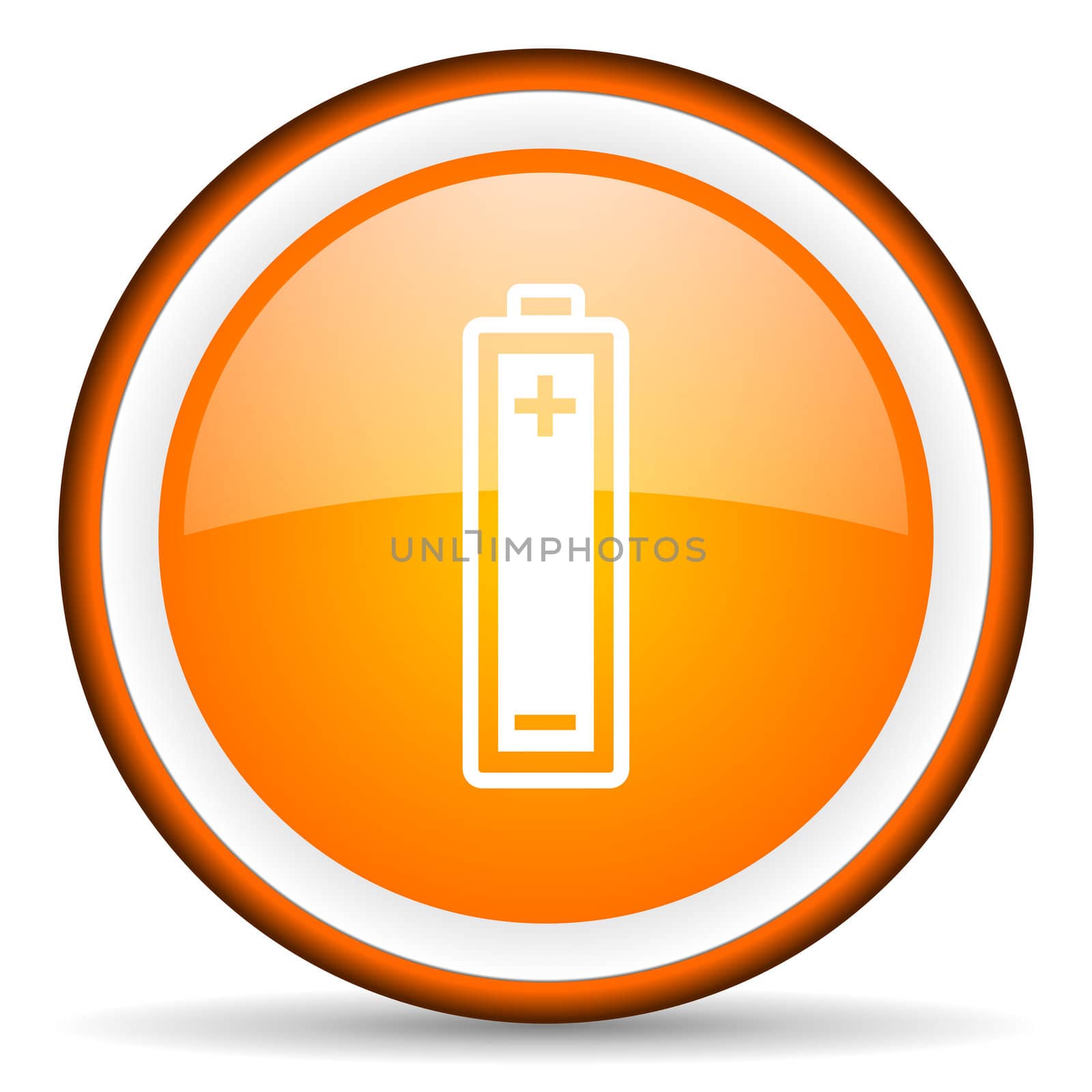 battery orange glossy circle icon on white background