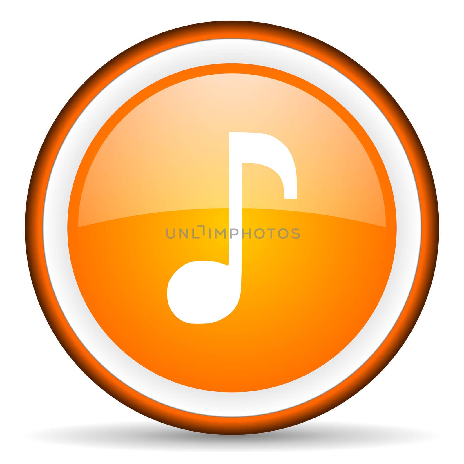 music orange glossy circle icon on white background