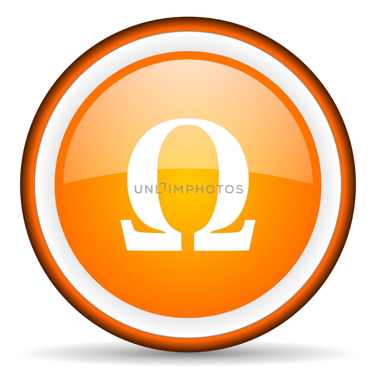 omega orange glossy circle icon on white background