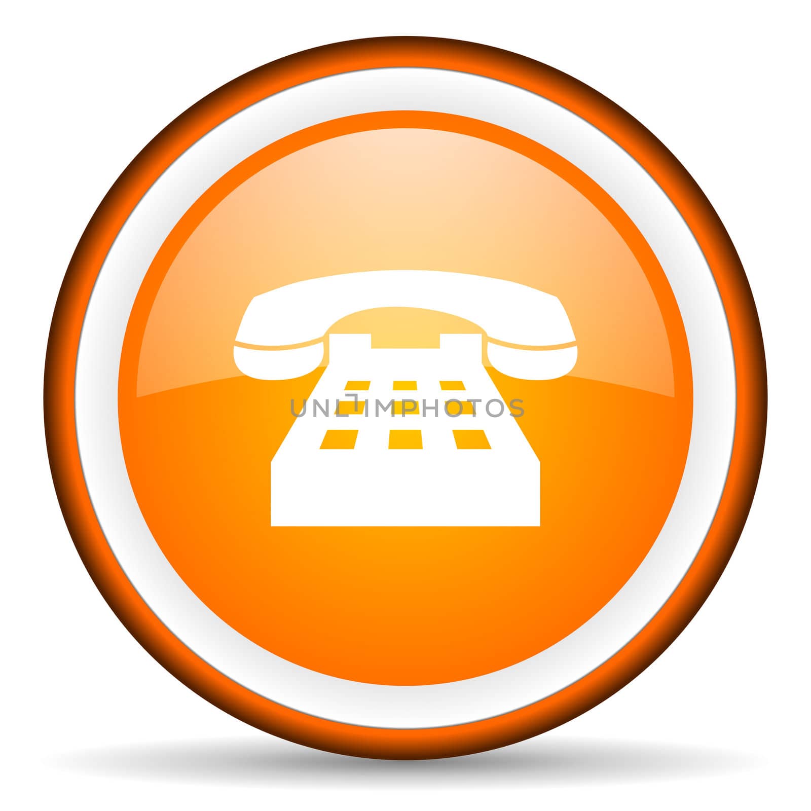 telephone orange glossy circle icon on white background