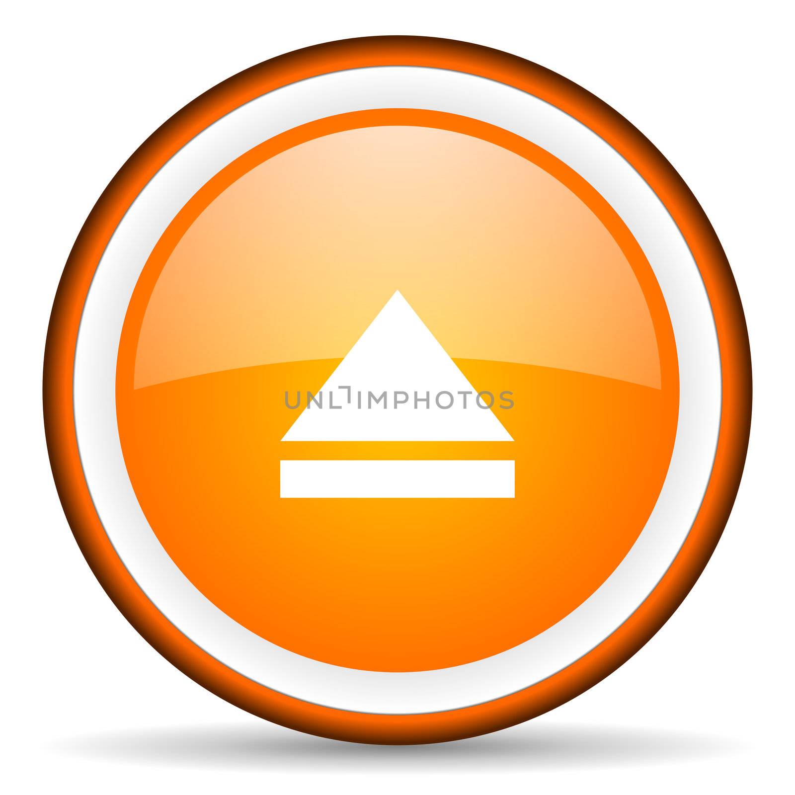eject orange glossy circle icon on white background