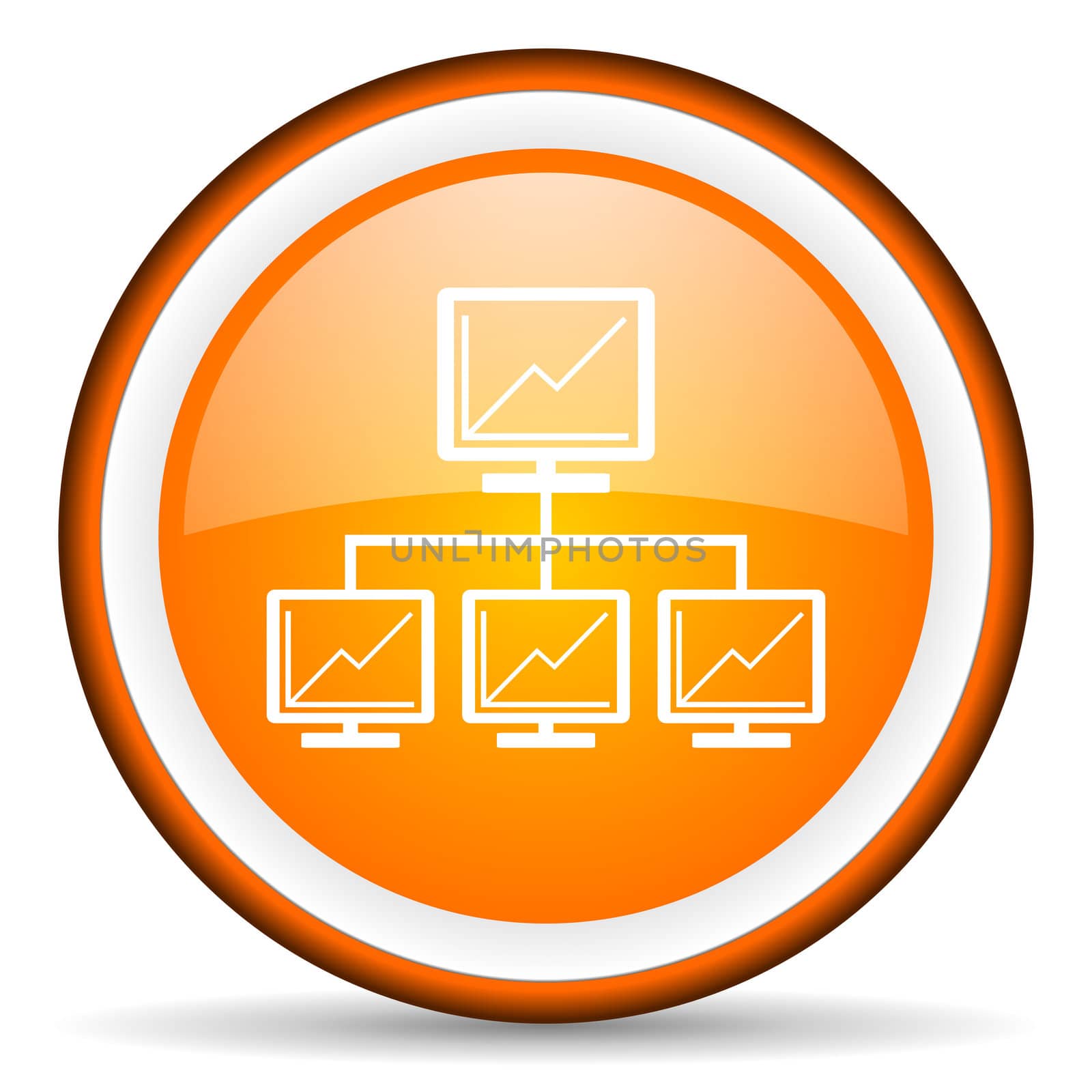 network orange glossy circle icon on white background