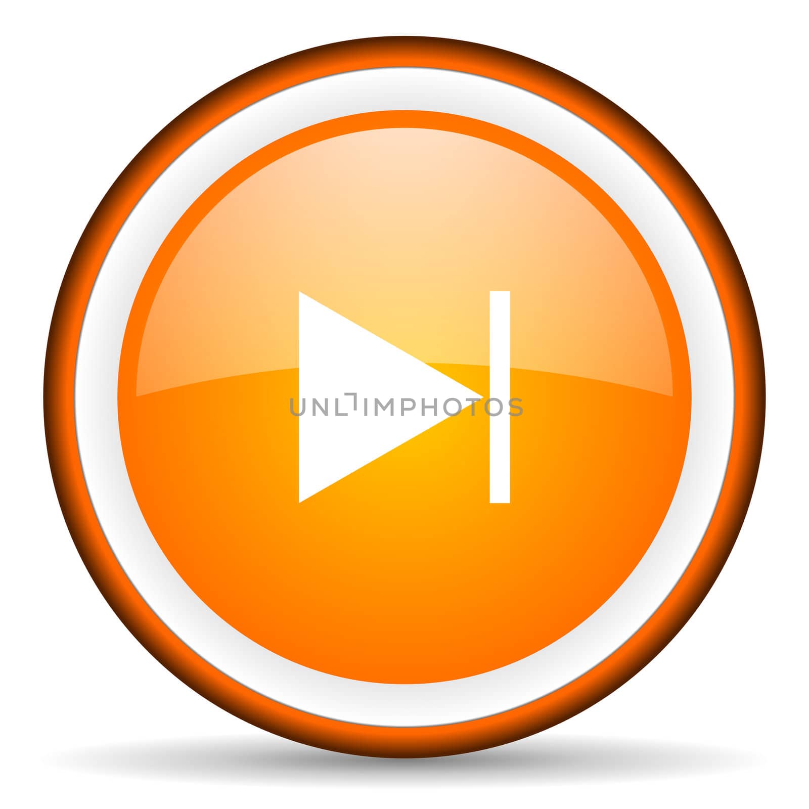 next orange glossy circle icon on white background