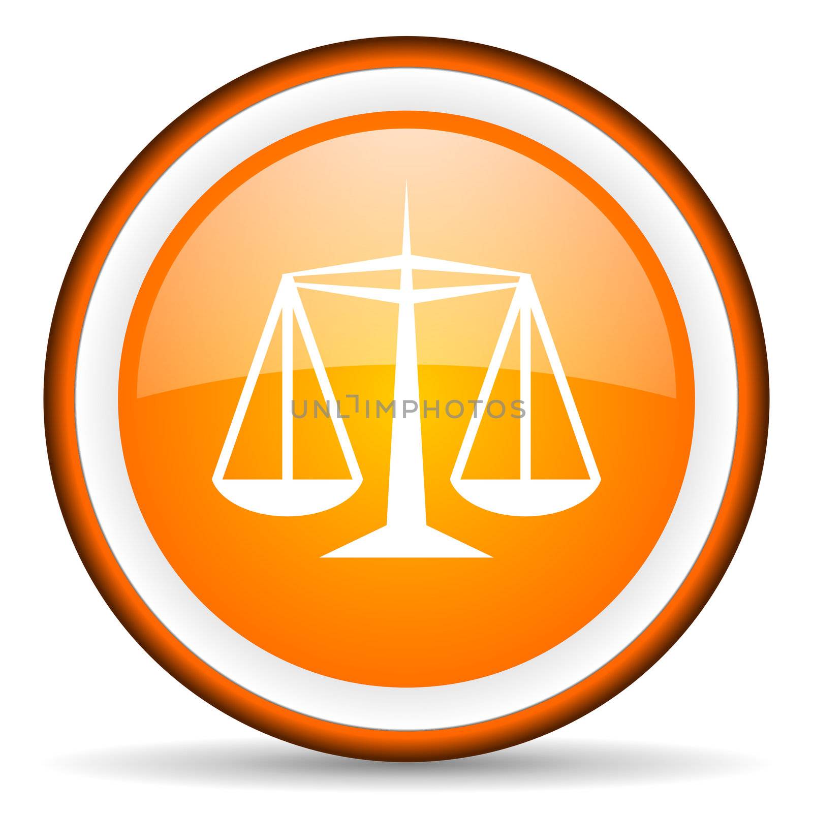justice orange glossy circle icon on white background