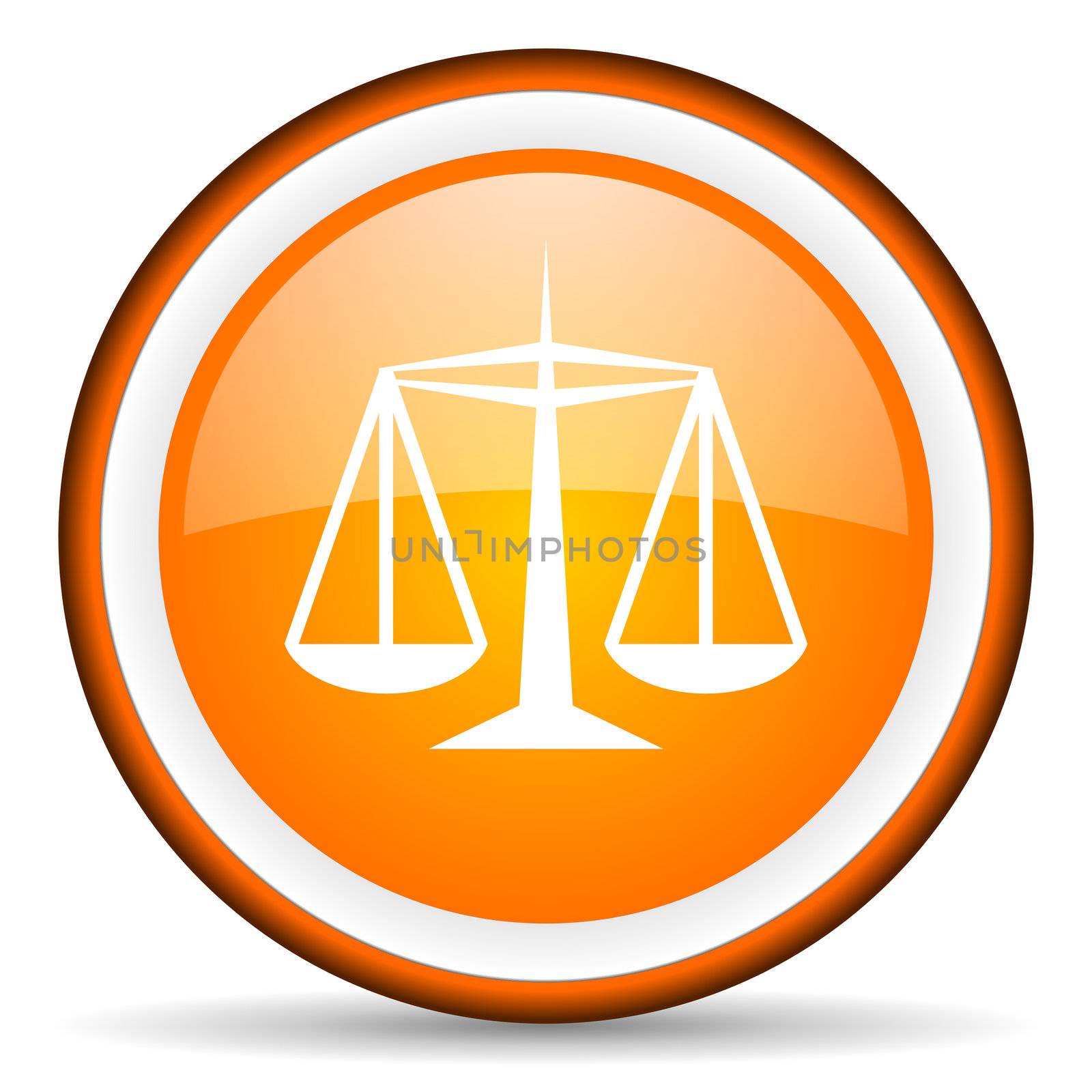 justice orange glossy circle icon on white background