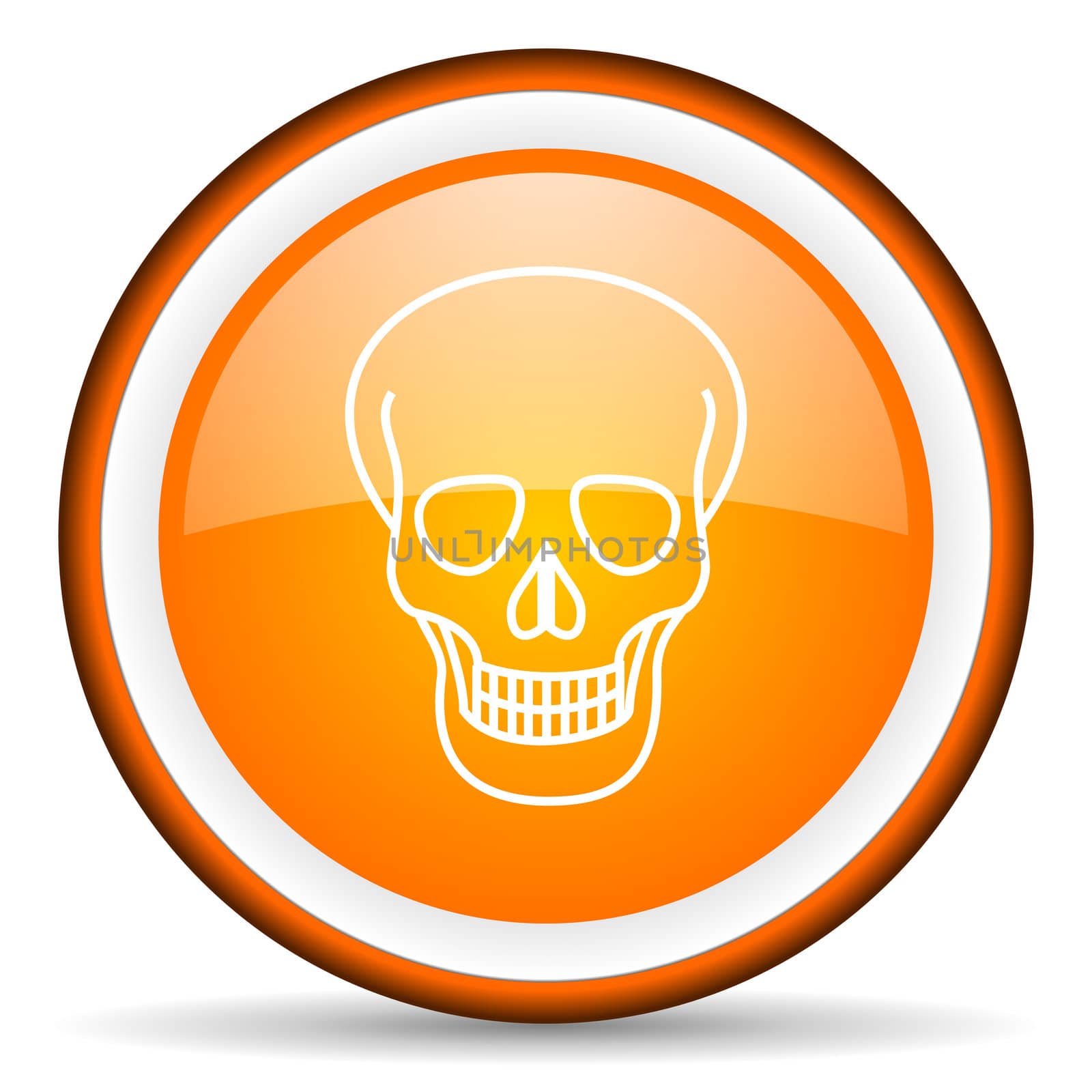 skull orange glossy circle icon on white background