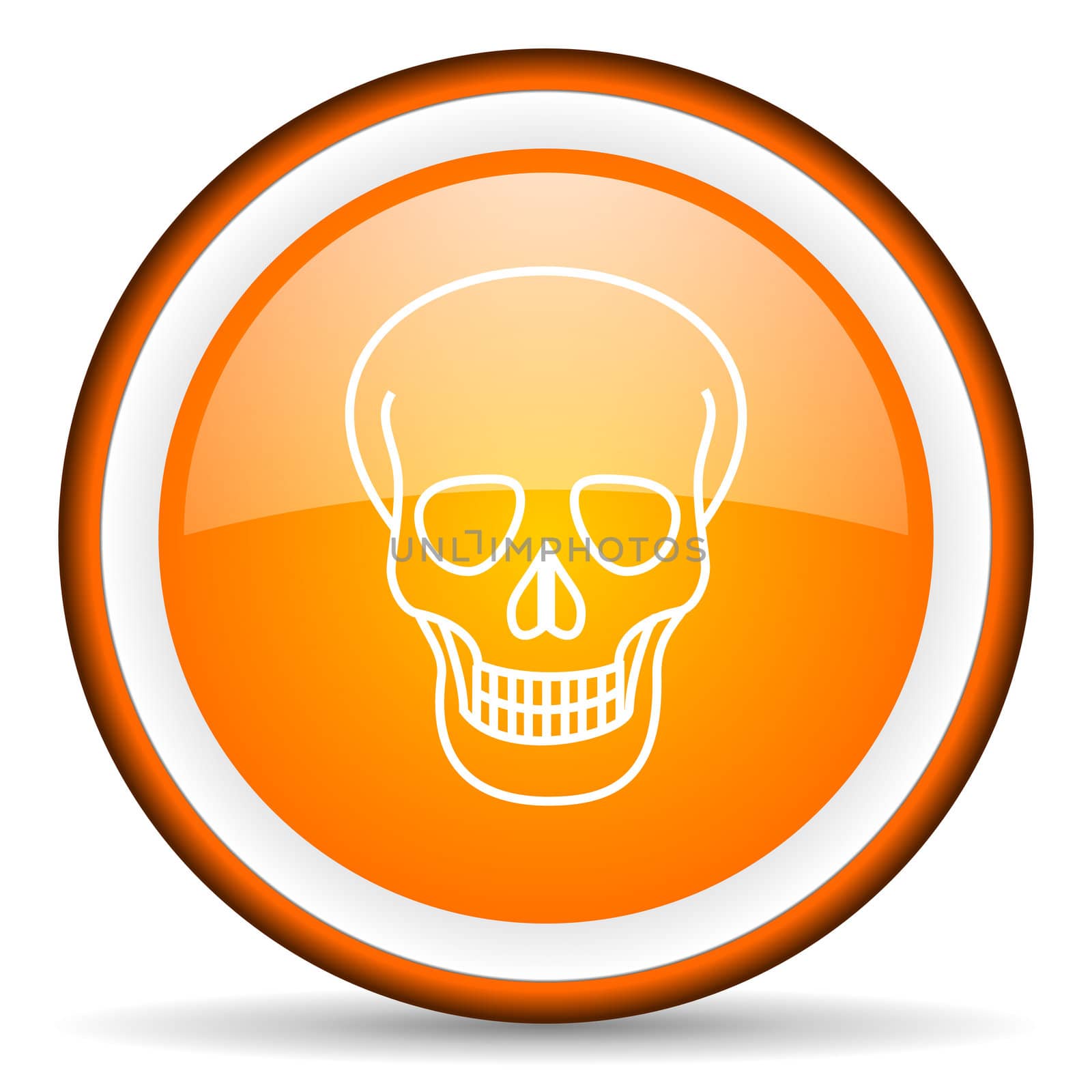 skull orange glossy circle icon on white background