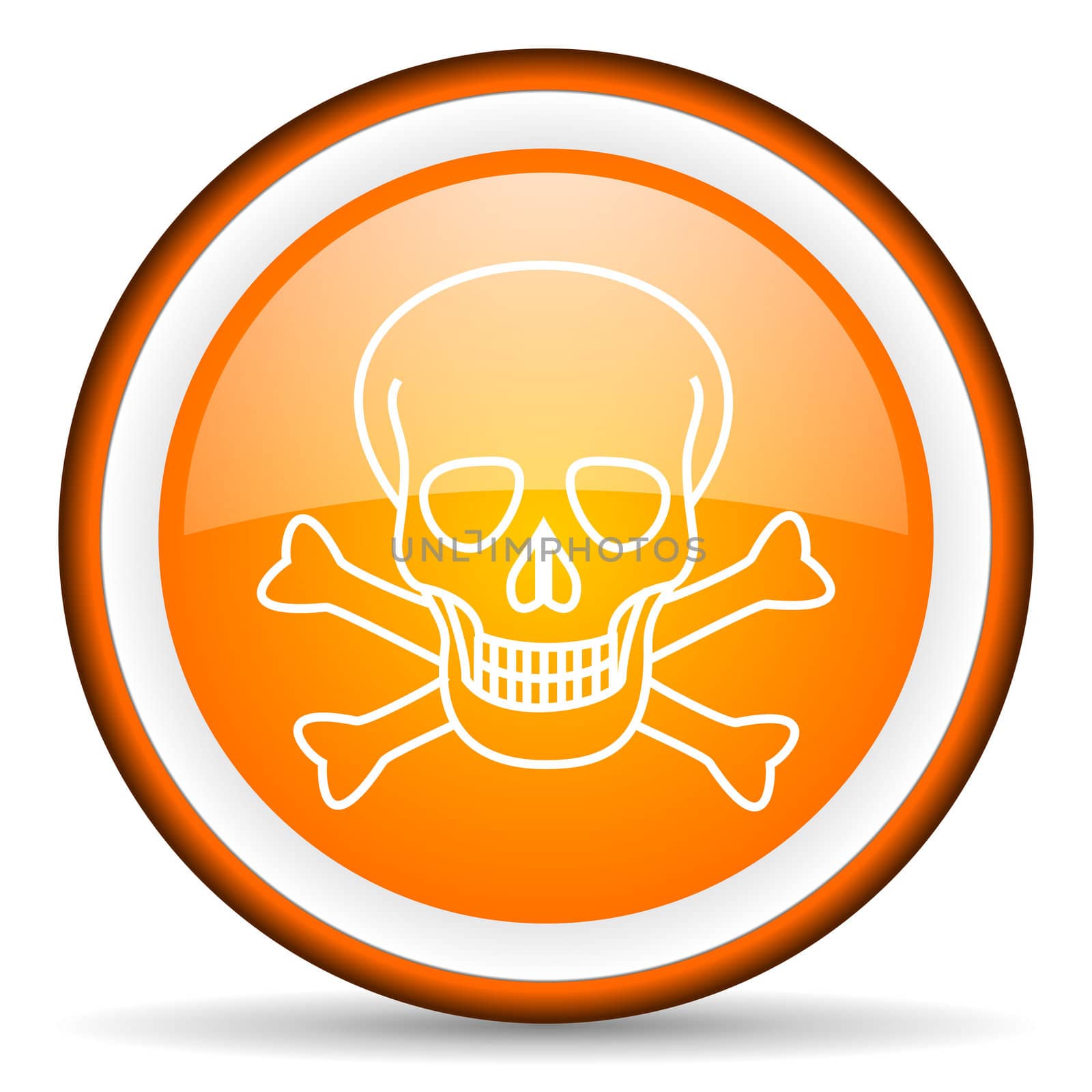 skull orange glossy circle icon on white background