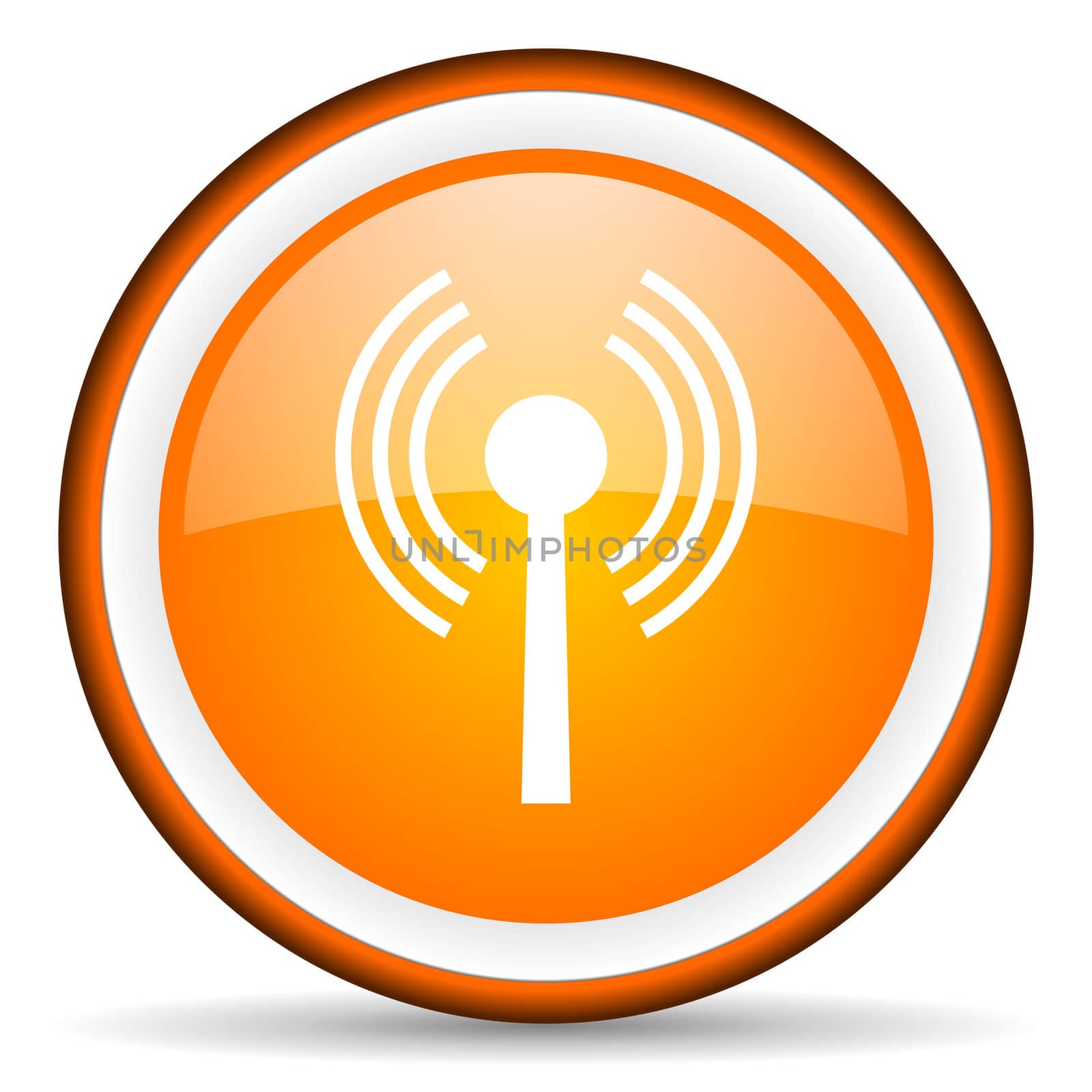 wifi orange glossy circle icon on white background
