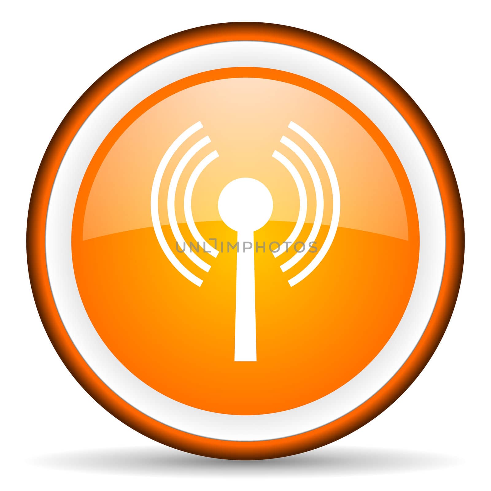 wifi orange glossy circle icon on white background