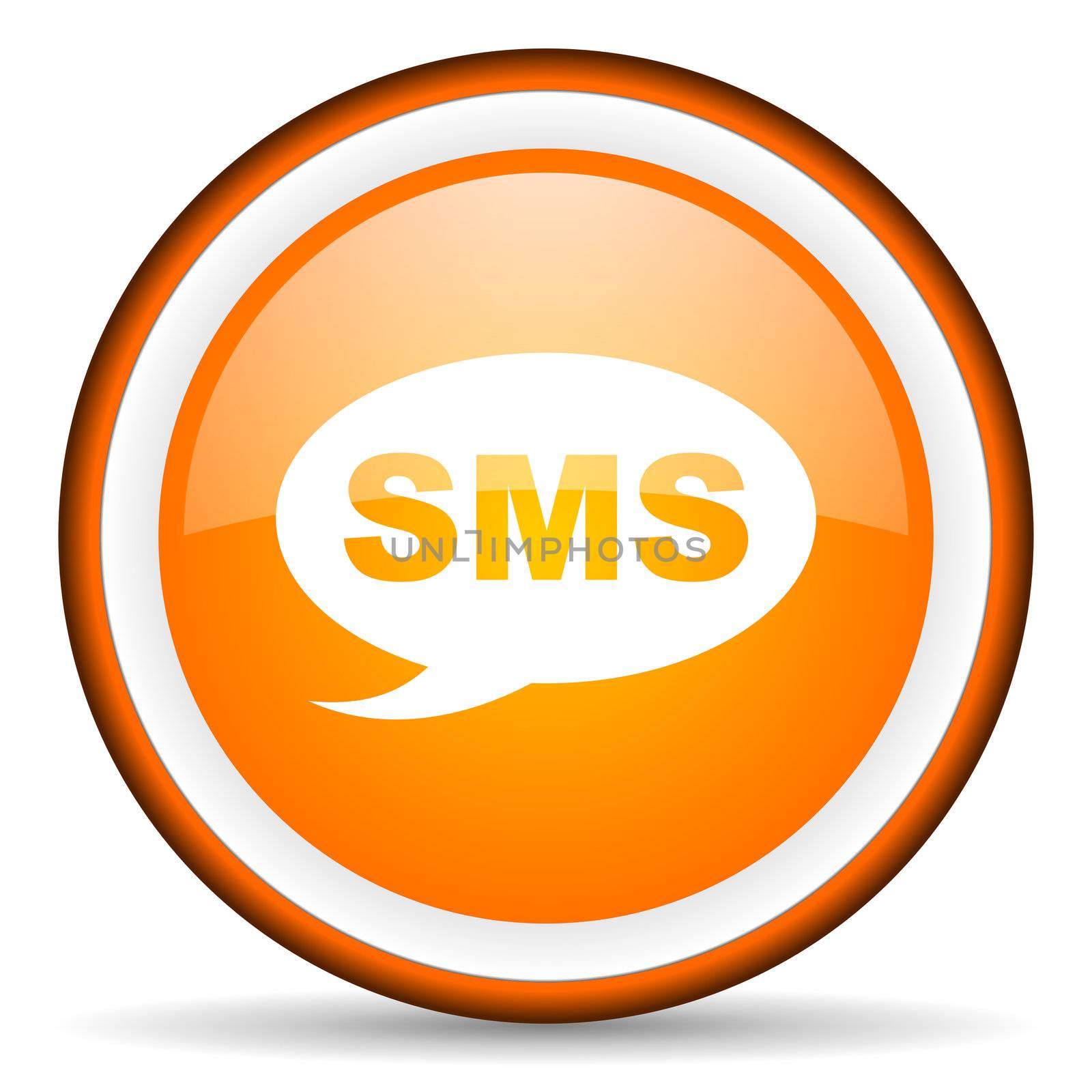 sms orange glossy circle icon on white background