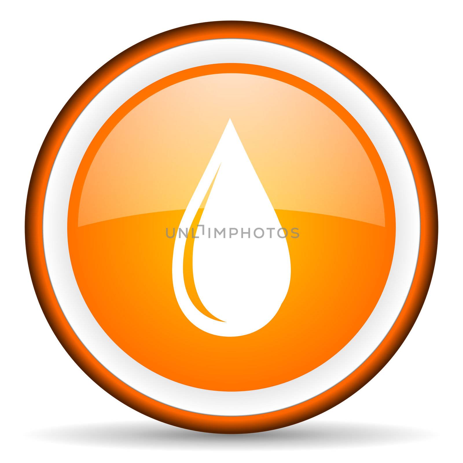 water drop orange glossy circle icon on white background