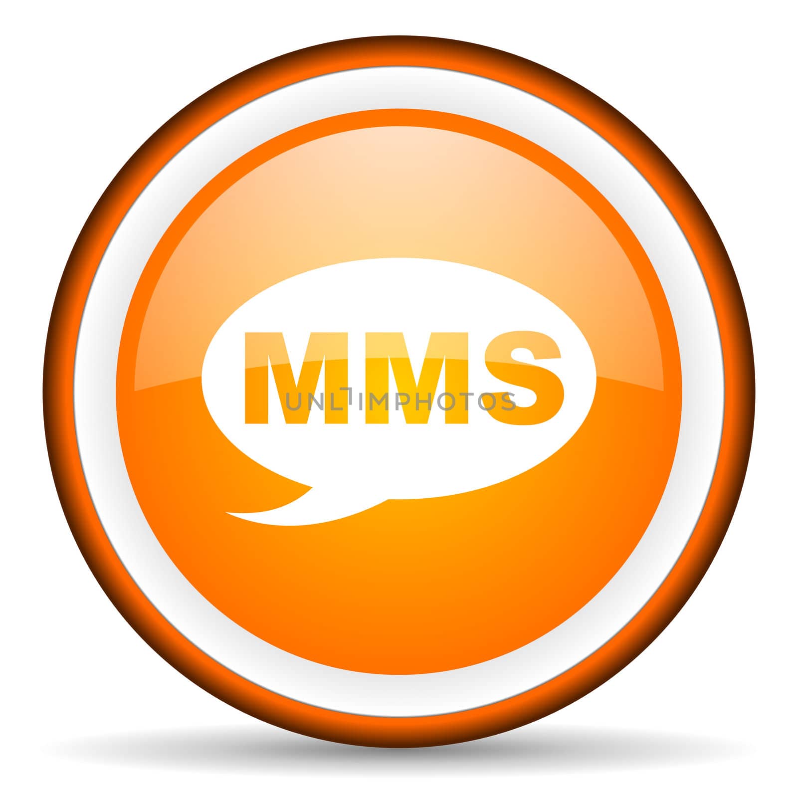 mms orange glossy circle icon on white background