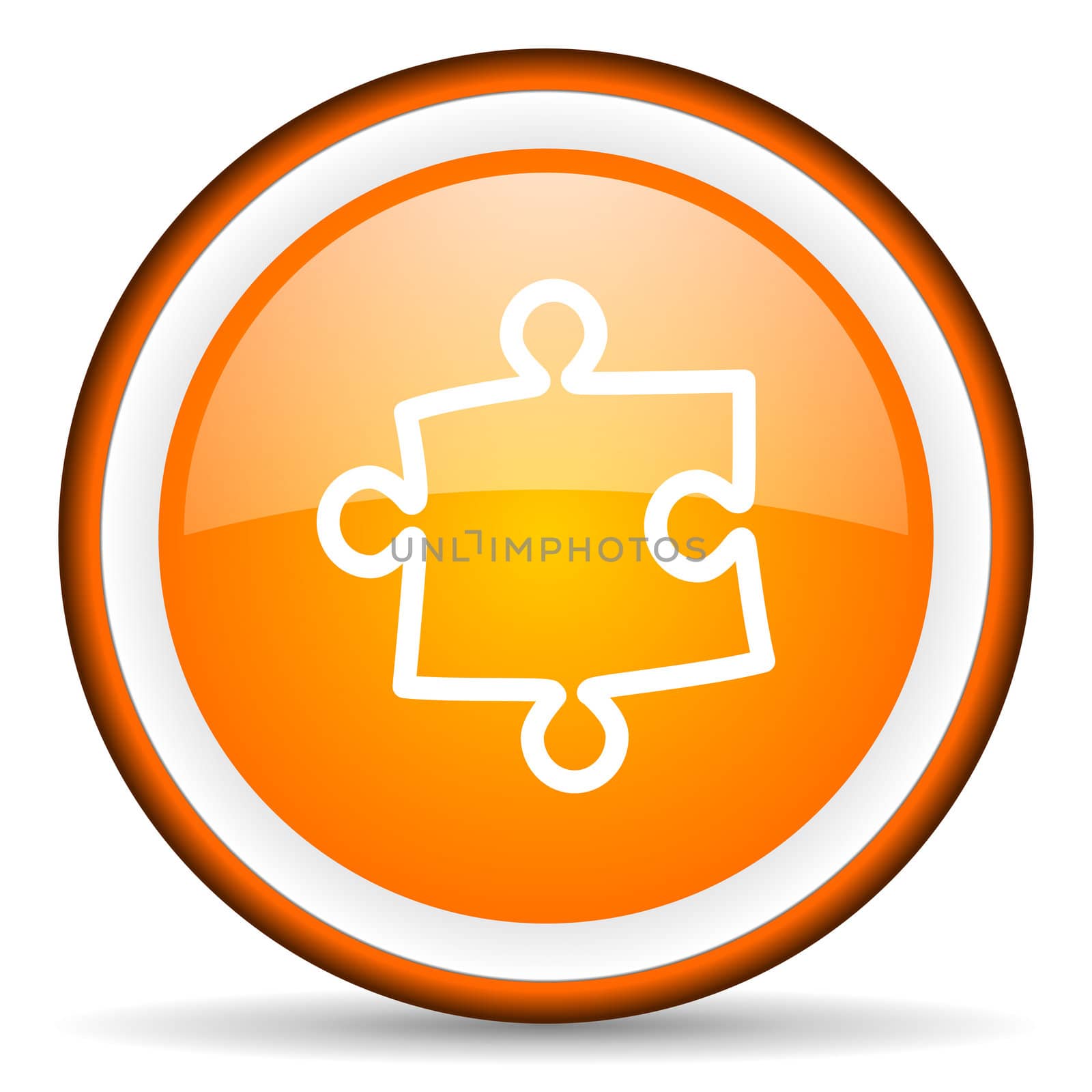 puzzle orange glossy circle icon on white background