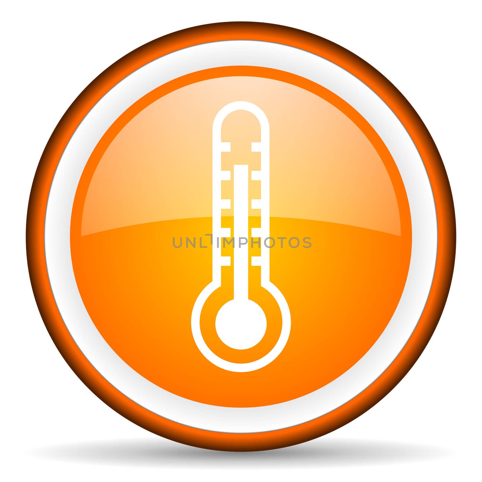 thermometer orange glossy circle icon on white background