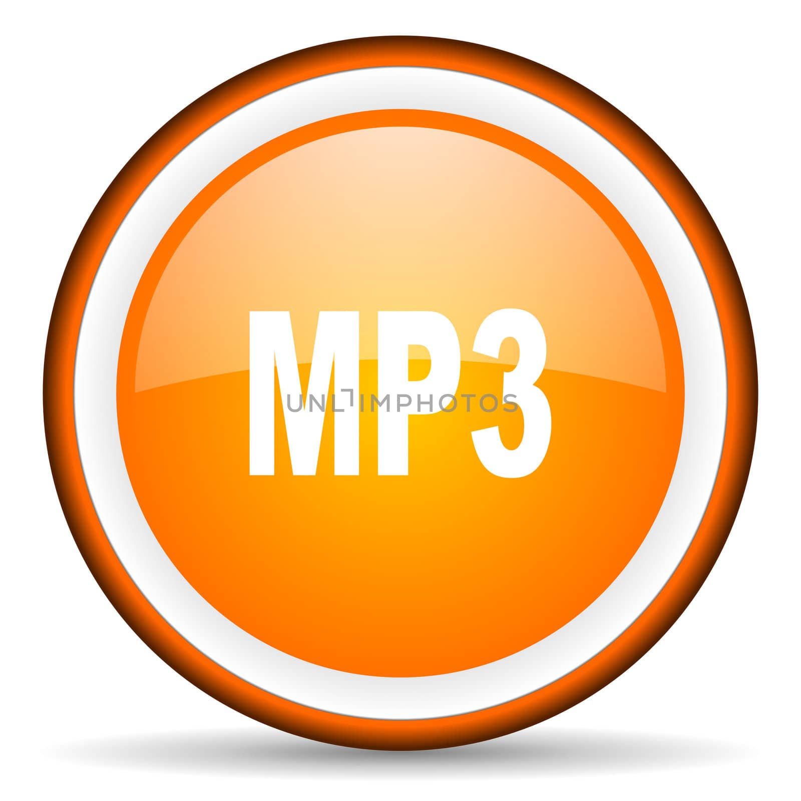 mp3 orange glossy circle icon on white background