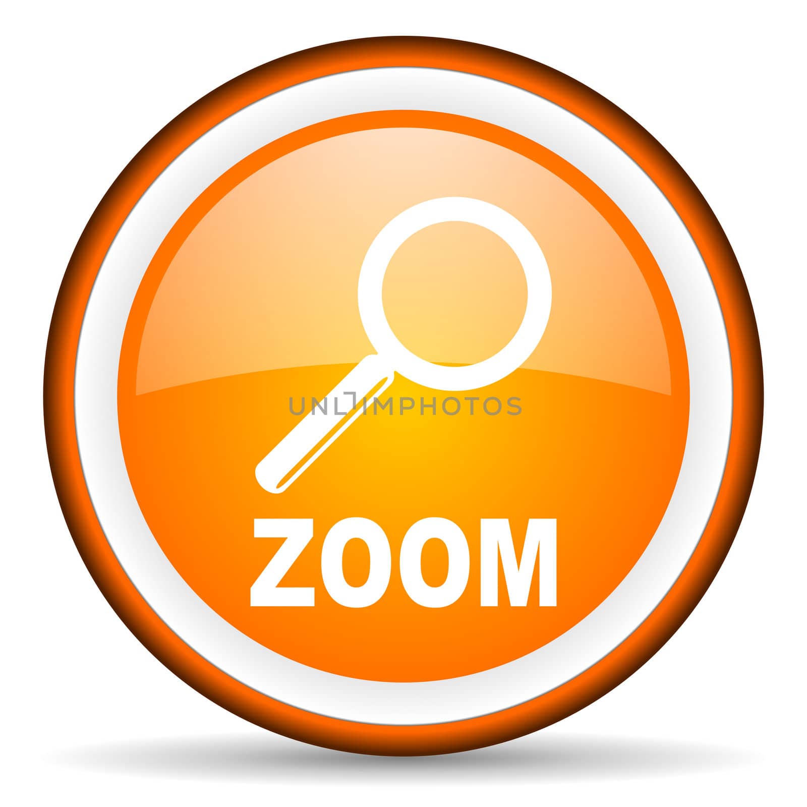 zoom orange glossy circle icon on white background