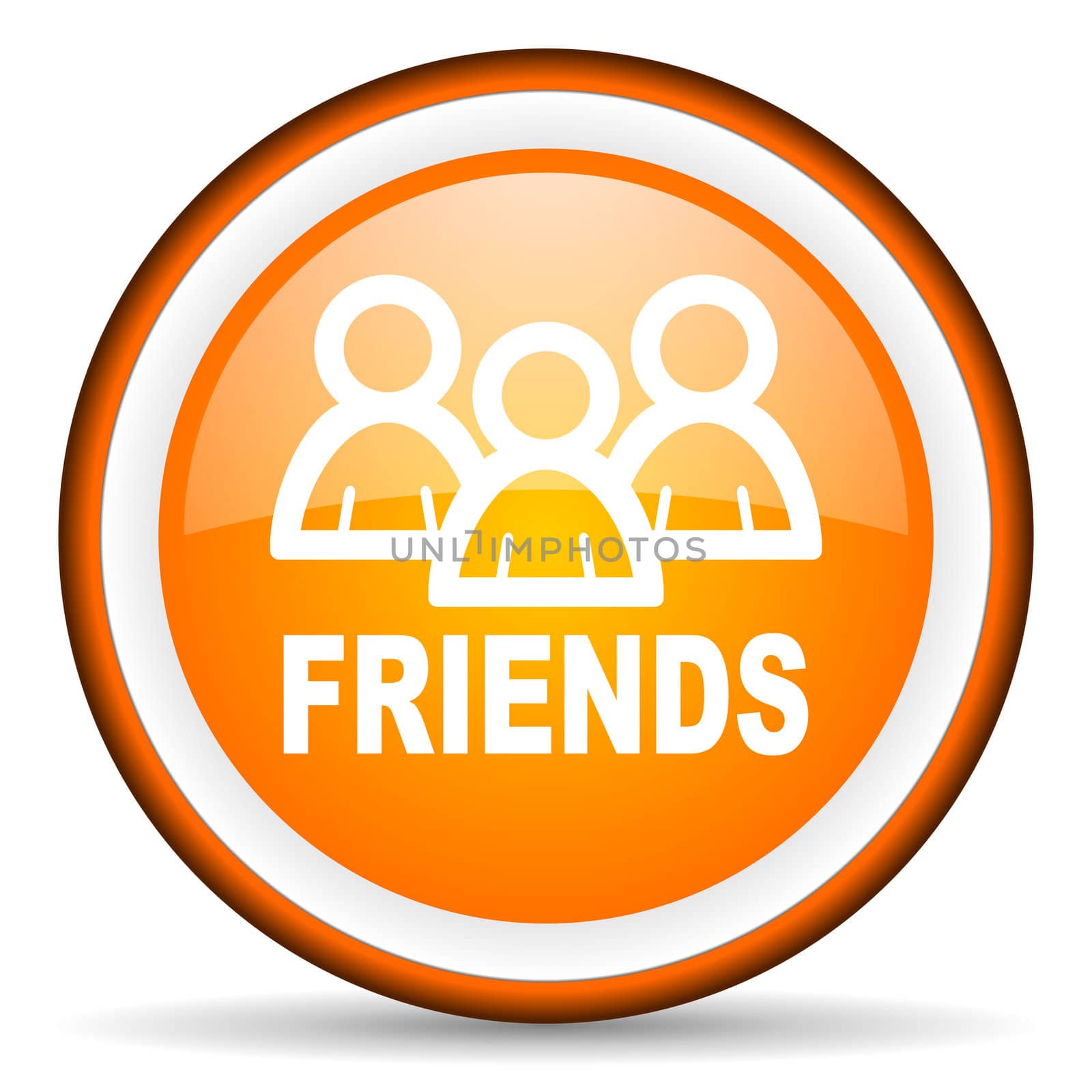 friends orange glossy circle icon on white background