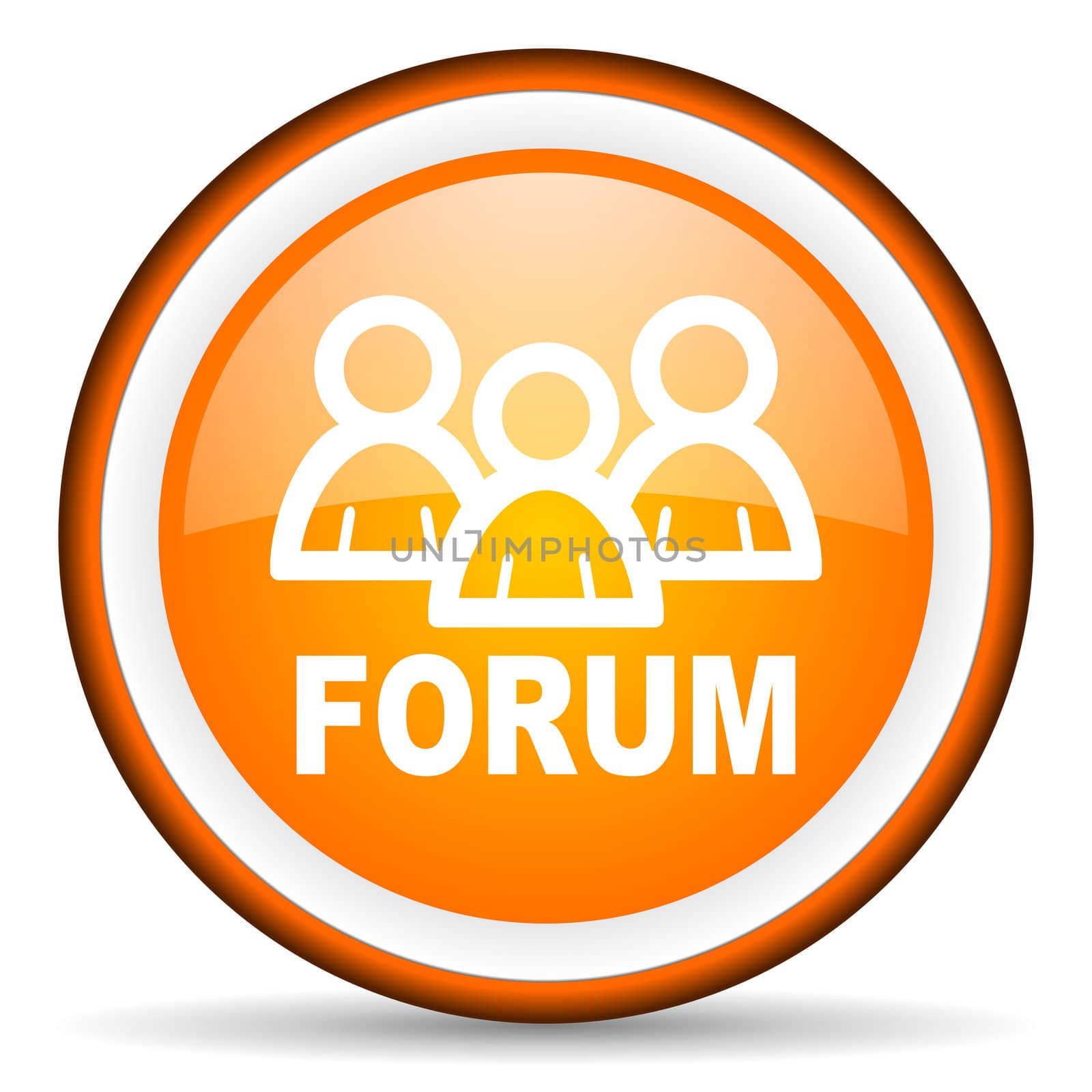 forum orange glossy circle icon on white background