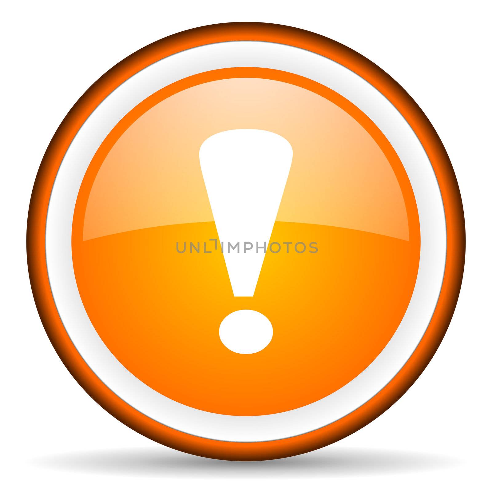 exclamation sign orange glossy circle icon on white background