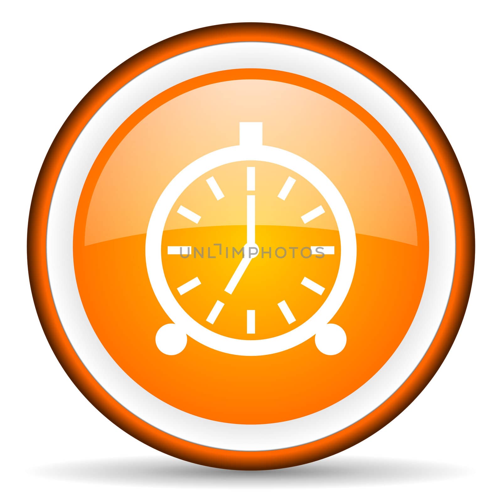 alarm clock orange glossy circle icon on white background